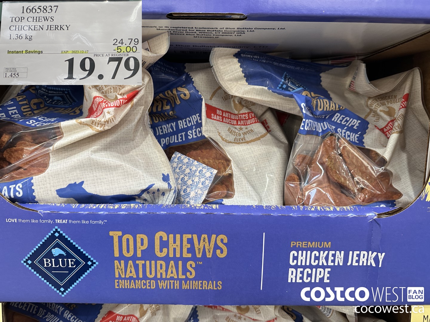 1665837 TOP CHEWS CHICKEN JERKY 1.36 kg ($5.00 INSTANT SAVINGS EXPIRES ON 2023-12-17) $19.79