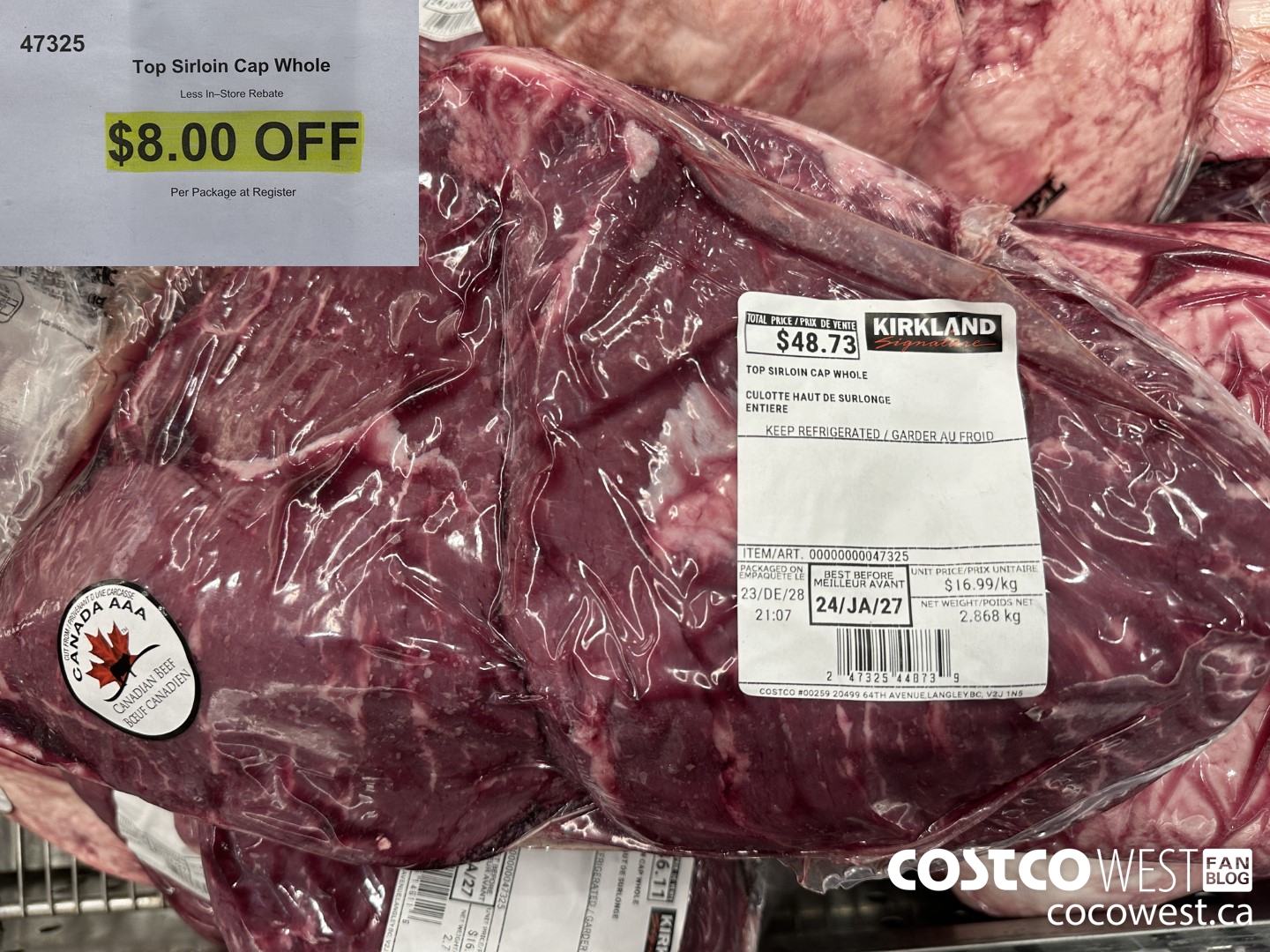 47325 TOP SIRLOIN CAP WHOLE ($8.00 INSTANT SAVINGS) $21.99