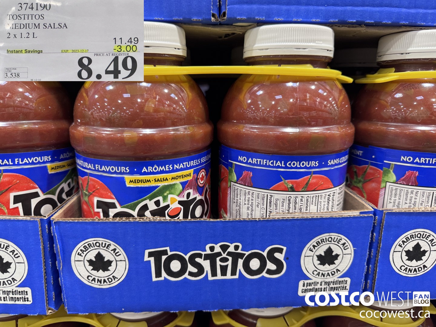 374190 TOSTITOS MEDIUM SALSA 2 X 1.2 L ($3.00 INSTANT SAVINGS EXPIRES ON 2023-12-17) $8.49