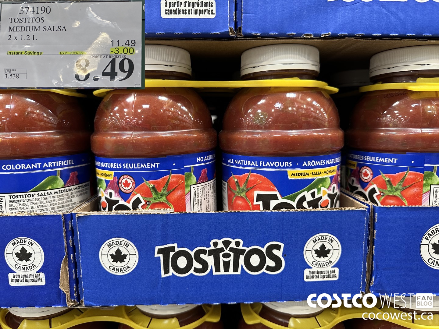 374190 TOSTITOS MEDIUM SALSA 2 X 1.2 L ($3.00 INSTANT SAVINGS EXPIRES ON 2023-12-17) $8.49