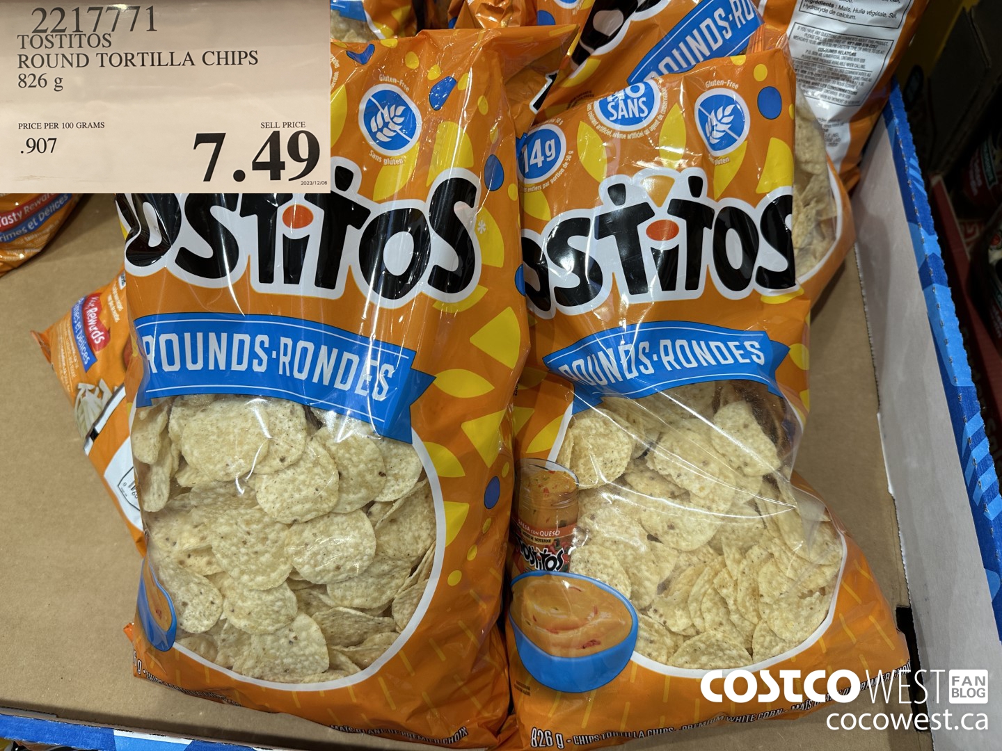 2217771 TOSTITOS ROUND TORTILLA CHIPS 826 G $7.49