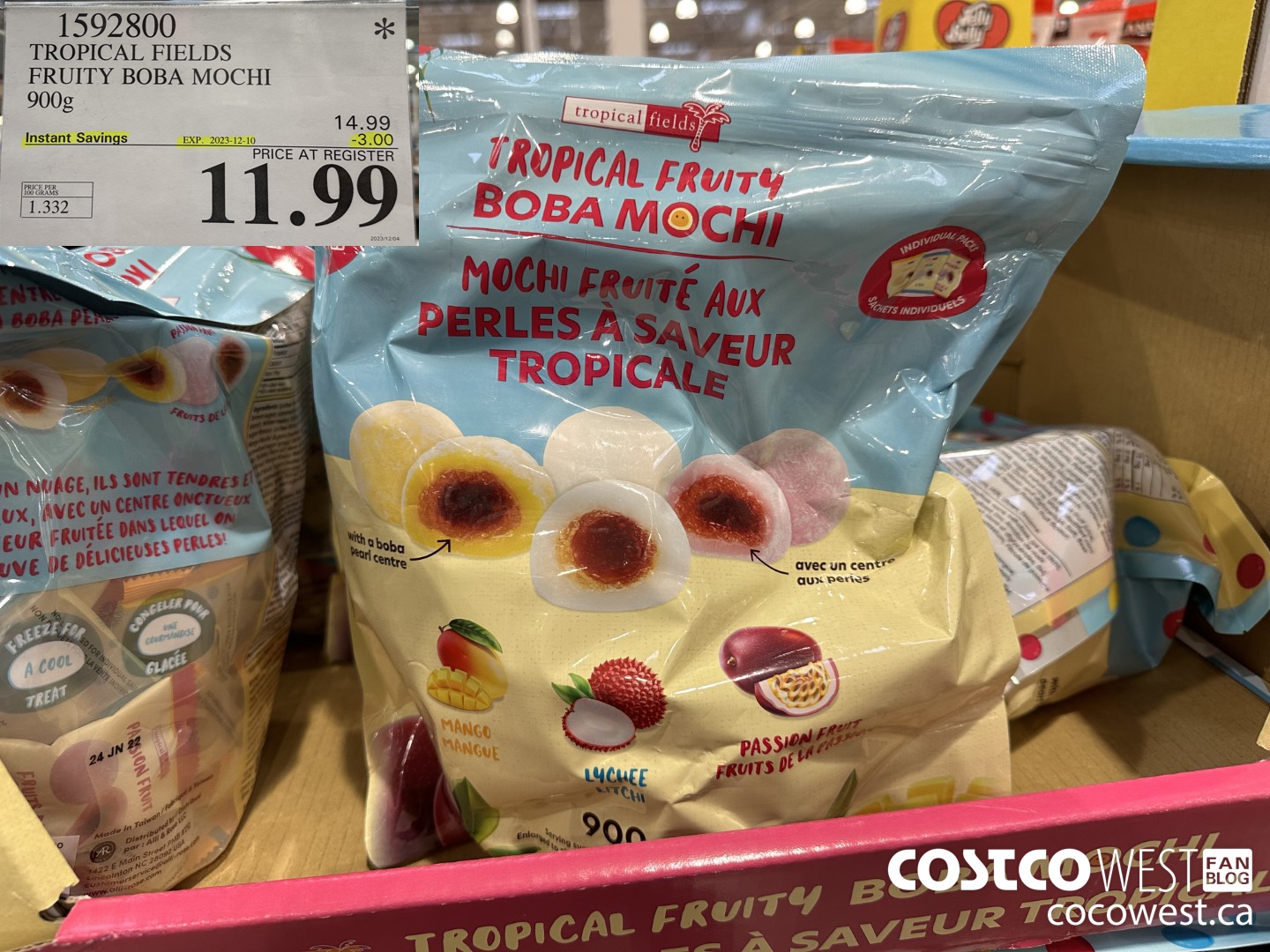 1592800 TROPICAL FIELDS FRUITY BOBA MOCHI 900G ($3.00 INSTANT SAVINGS EXPIRES ON 2023-12-10) $11.99