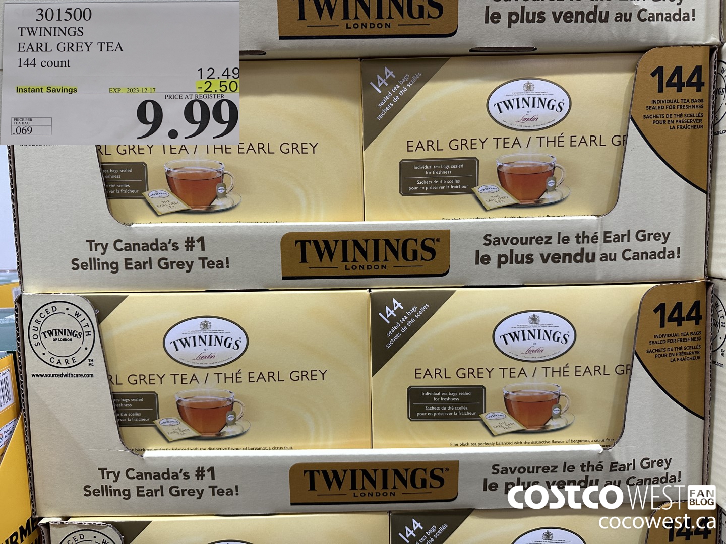 301500 TWININGS EARL GREY TEA 144 COUNT ($2.50 INSTANT SAVINGS EXPIRES ON 2023-12-17) $9.99