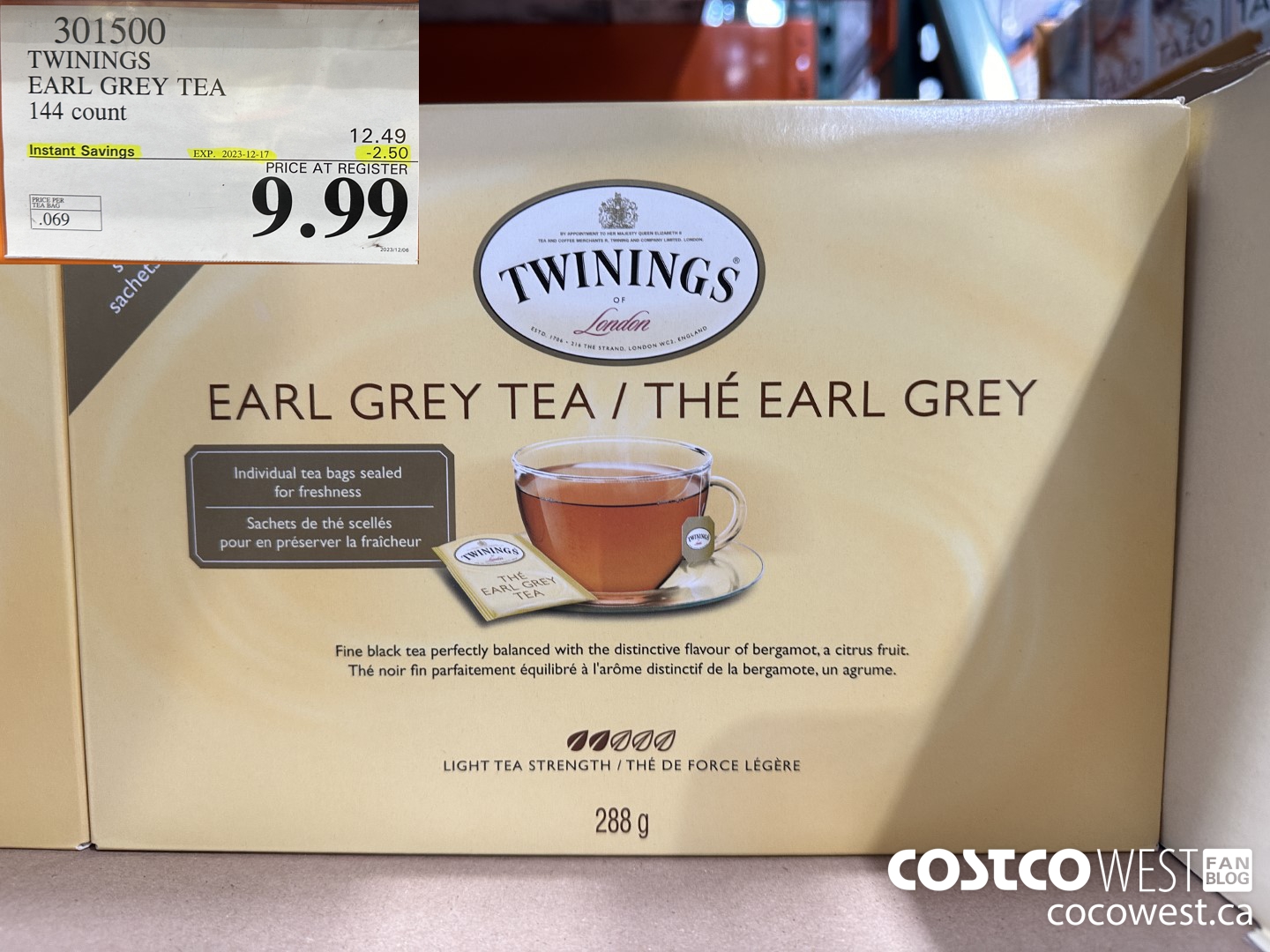 301500 TWININGS EARL GREY TEA 144 COUNT ($2.50 INSTANT SAVINGS EXPIRES ON 2023-12-17) $9.99