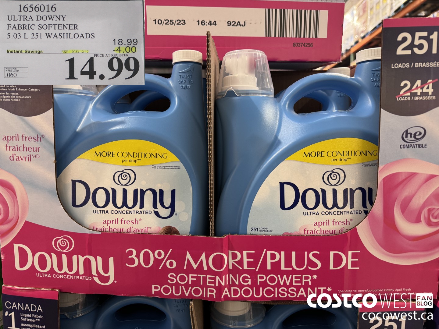 1656016 ULTRA DOWNY FABRIC SOFTENER 5.03 L 251 WASHLOADS ($4.00 INSTANT SAVINGS EXPIRES ON 2023-12-17) $14.99