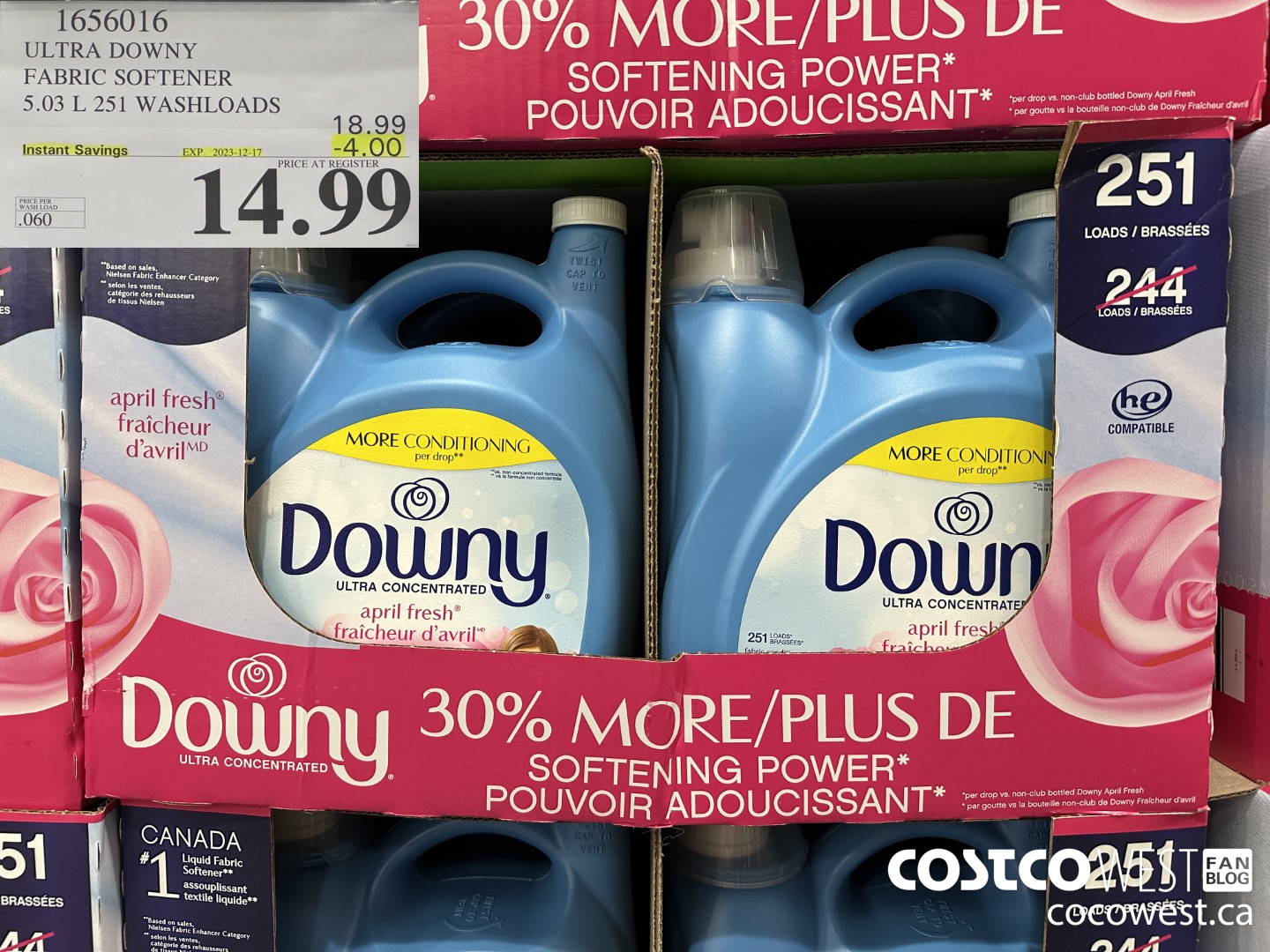 1656016 ULTRA DOWNY FABRIC SOFTENER 5.03 L 251 WASHLOADS ($4.00 INSTANT SAVINGS EXPIRES ON 2023-12-17) $14.99