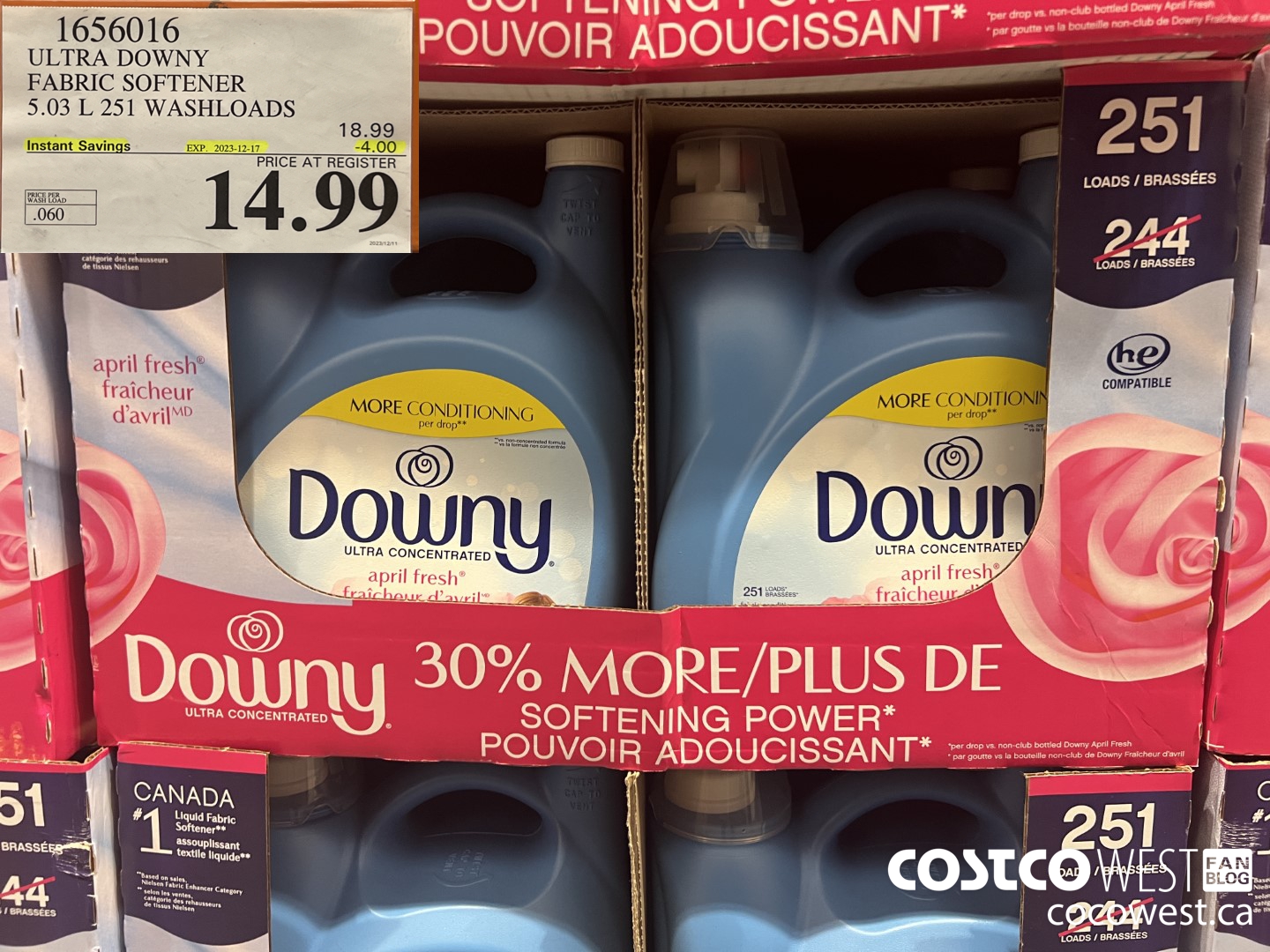 1656016 ULTRA DOWNY FABRIC SOFTENER 5.03 L 251 WASHLOADS ($4.00 INSTANT SAVINGS EXPIRES ON 2023-12-17) $14.99
