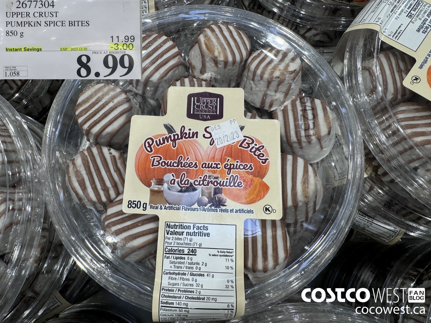 2677304 UPPER CRUST PUMPKIN SPICE BITES 850G ($3.00 INSTANT SAVINGS EXPIRES ON 2023-12-10) $8.99