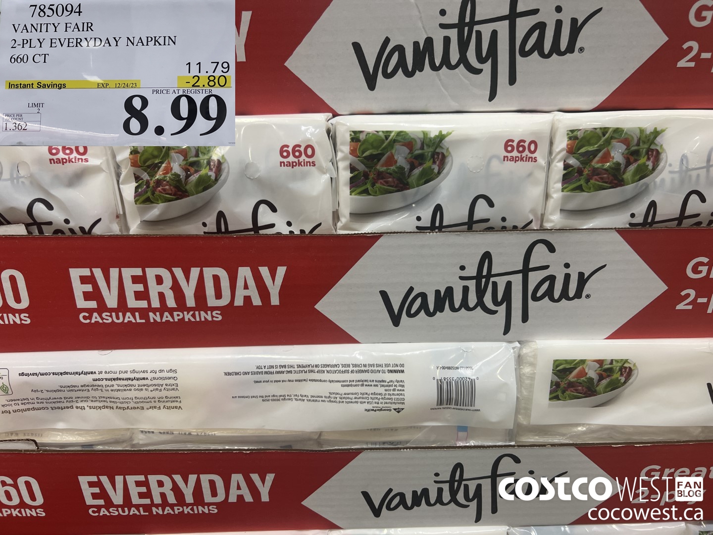 785094 VANITY FAIR 2 PLY LUNCH NAPKIN PACK OF 660 ($2.80 INSTANT SAVINGS EXPIRES ON 2023-12-24) $8.99