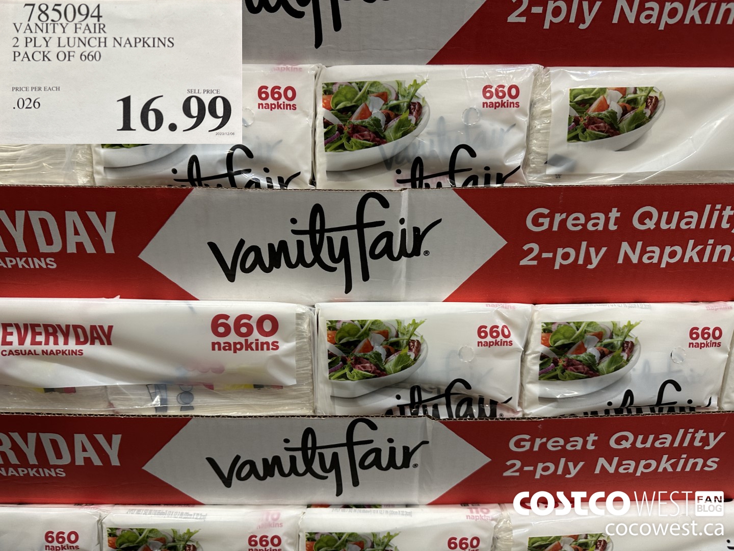 785094 VANITY FAIR 2 PLY LUNCH NAPKIN PACK OF 660 $16.99