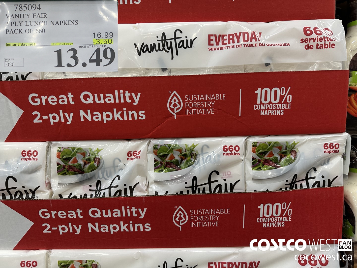 785094 VANITY FAIR 2 PLY LUNCH NAPKIN PACK OF 660 ($3.50 INSTANT SAVINGS EXPIRES ON 2024-01-07) $13.49