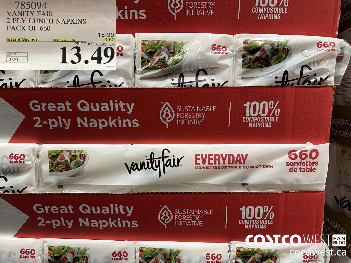 785094 VANITY FAIR 2 PLY LUNCH NAPKIN PACK OF 660 ($3.50 INSTANT SAVINGS EXPIRES ON 2024-01-07) $13.49