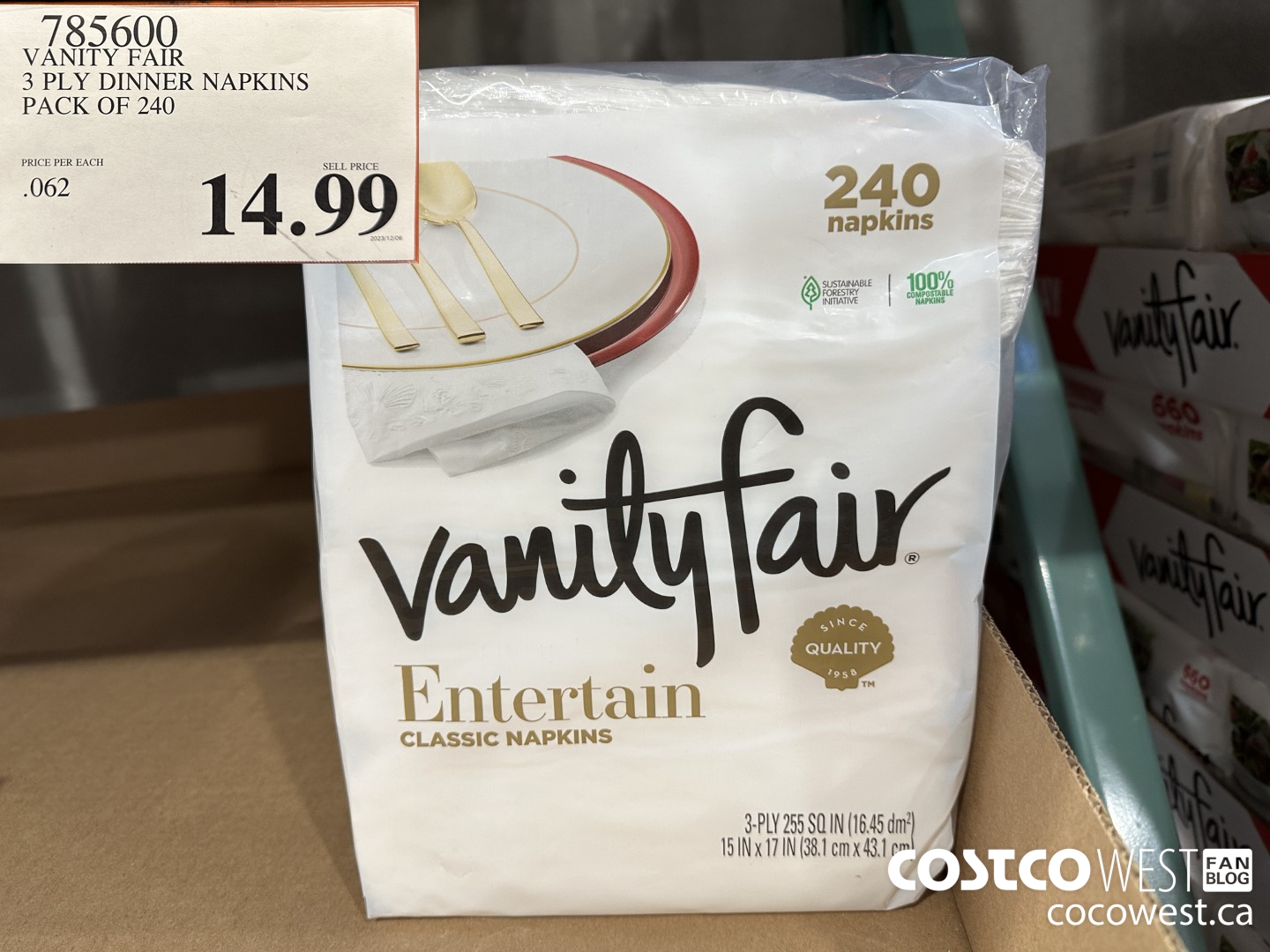 785600 VANITY FAIR 3 PLY DINNER NAPKINS PACK OF 240 $14.99