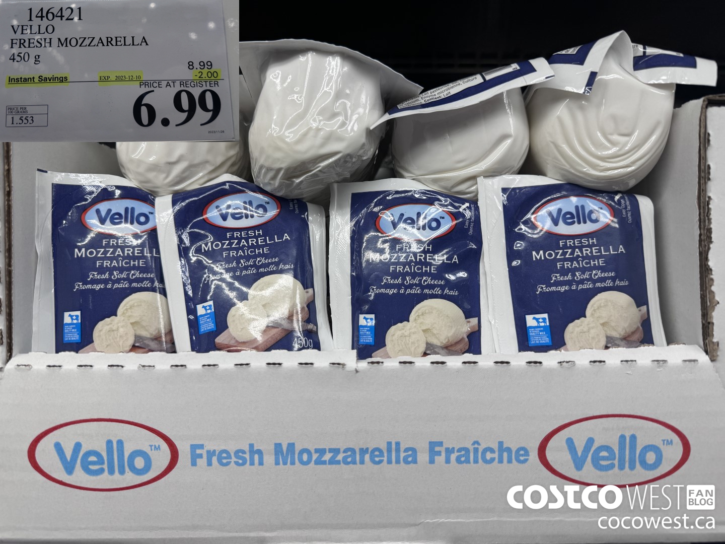 146421 VELLO FRESH MOZZARELLA 450 G ($2.00 INSTANT SAVINGS EXPIRES ON 2023-12-10) $6.99