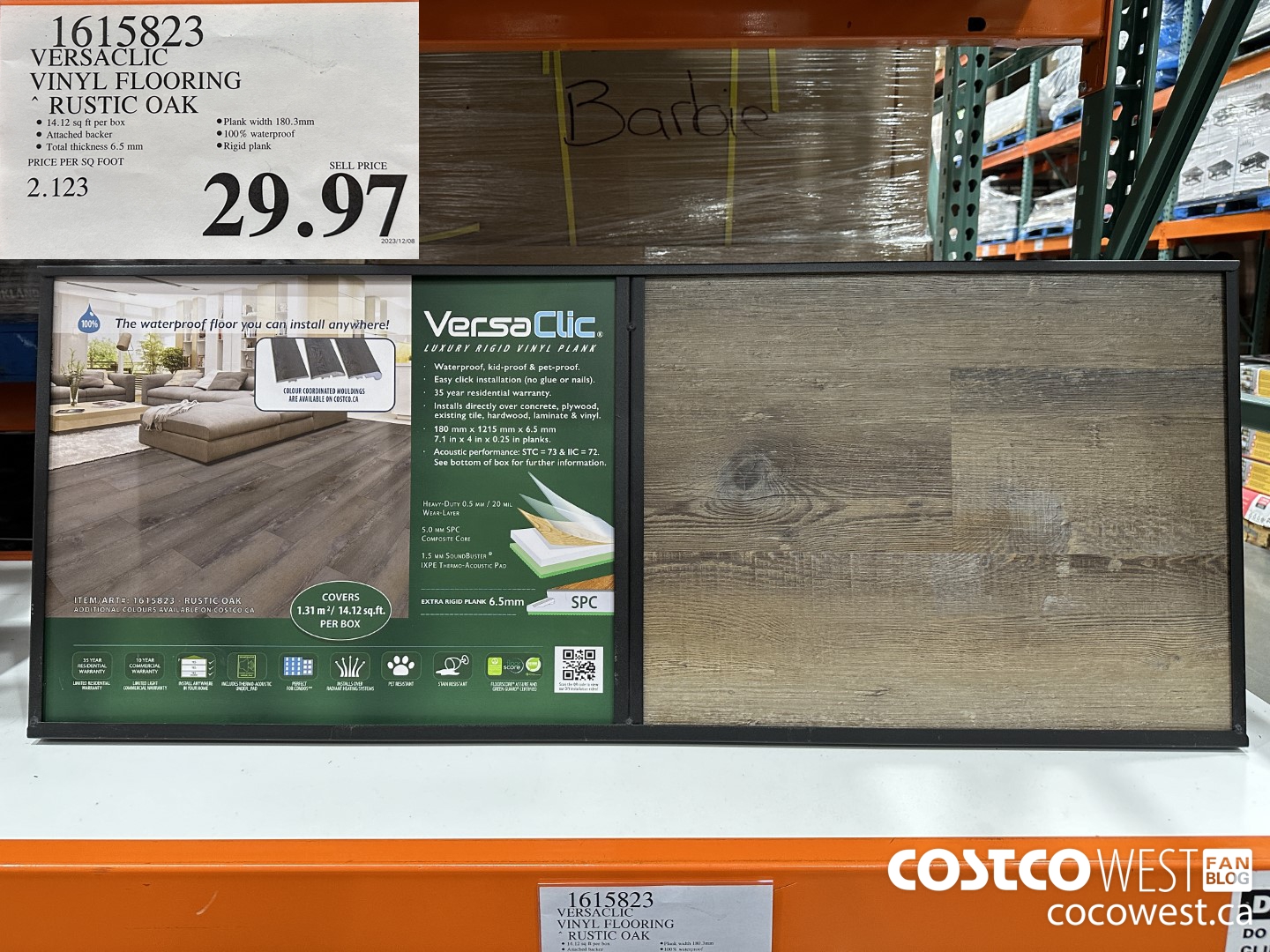 1615823 VERSACLIC VINYL FLOORING RUSTIC OAK $29.97