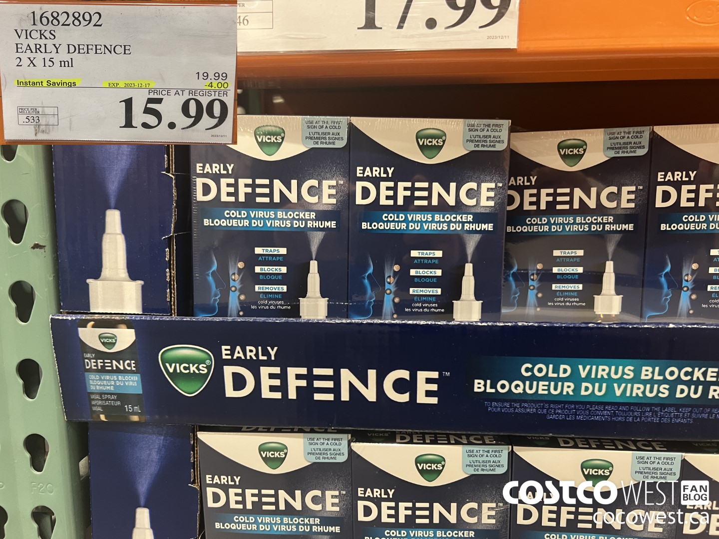 1682892 VICKS EARLY DEFENCE 2 X 15 ML ($4.00 INSTANT SAVINGS EXPIRES ON 2023-12-17) $15.99