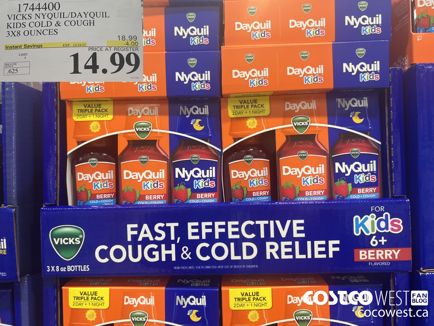 1744400 VICKS NYQUID/DAYQUIL KIDS COLD & COUGH 3X8 OUNCES ($4.00 INSTANT SAVINGS EXPIRES ON 2023-12-24) $14.99