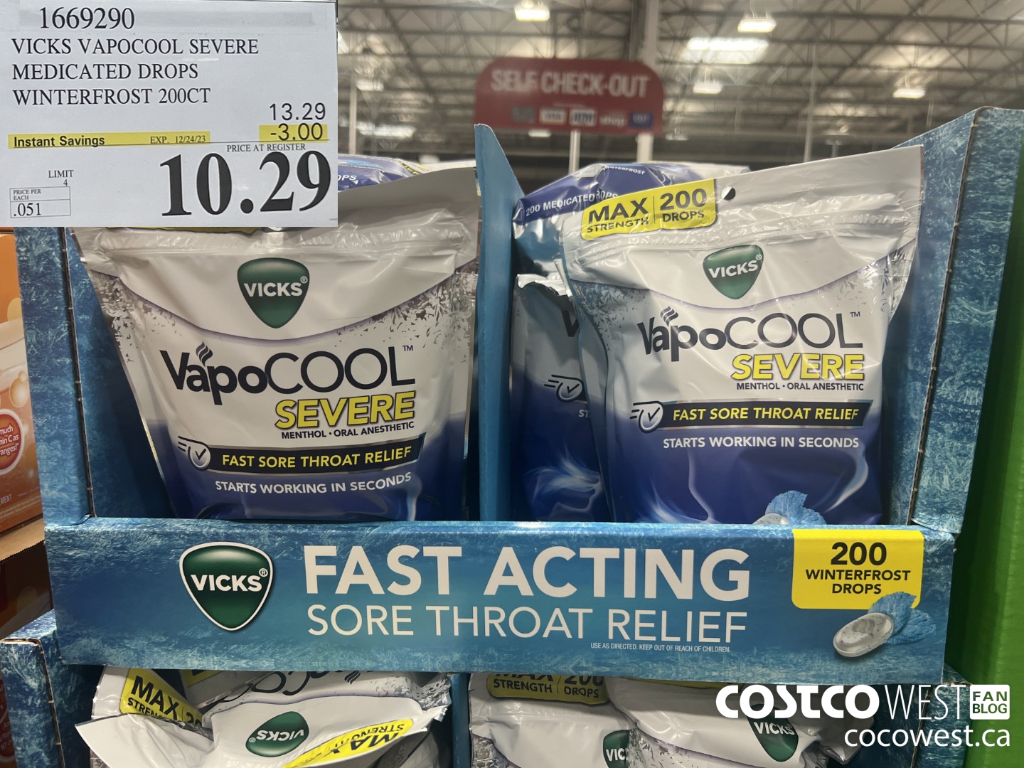 1669290 VICKS VAPOCOOL SEVERE MEDICATED DROPS WINTERFROST 200CT ($3.00 INSTANT SAVINGS EXPIRES ON 2023-12-24) $10.29