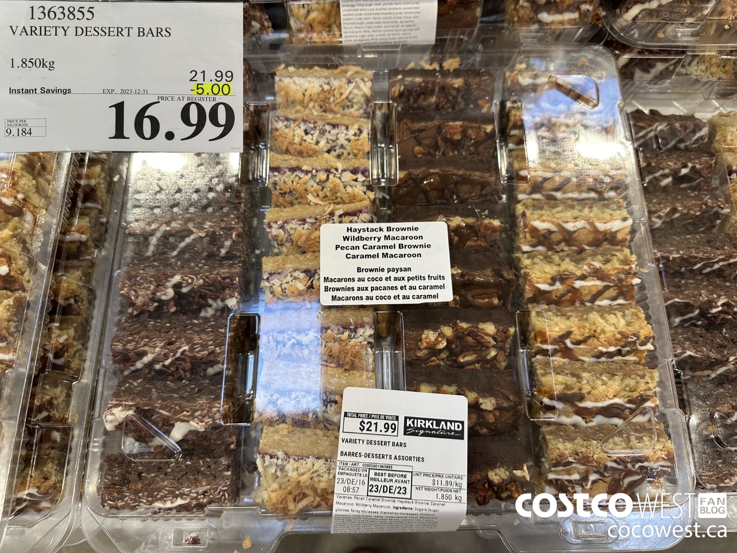 1363855 Variety Dessert Bars 1.850KG ($5.00 INSTANT SAVINGS EXPIRES ON 2023-12-31) $16.99
