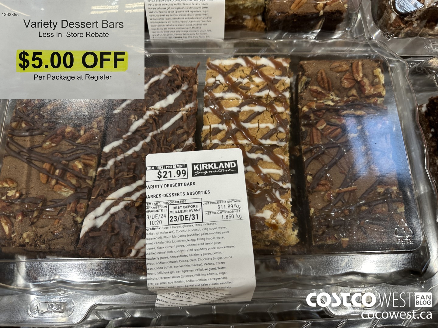 1363855 Variety Dessert Bars 1.850KG ($5.00 INSTANT SAVINGS)