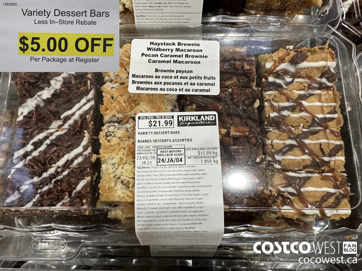 1363855 Variety Dessert Bars 1.850KG ($5.00 INSTANT SAVINGS)