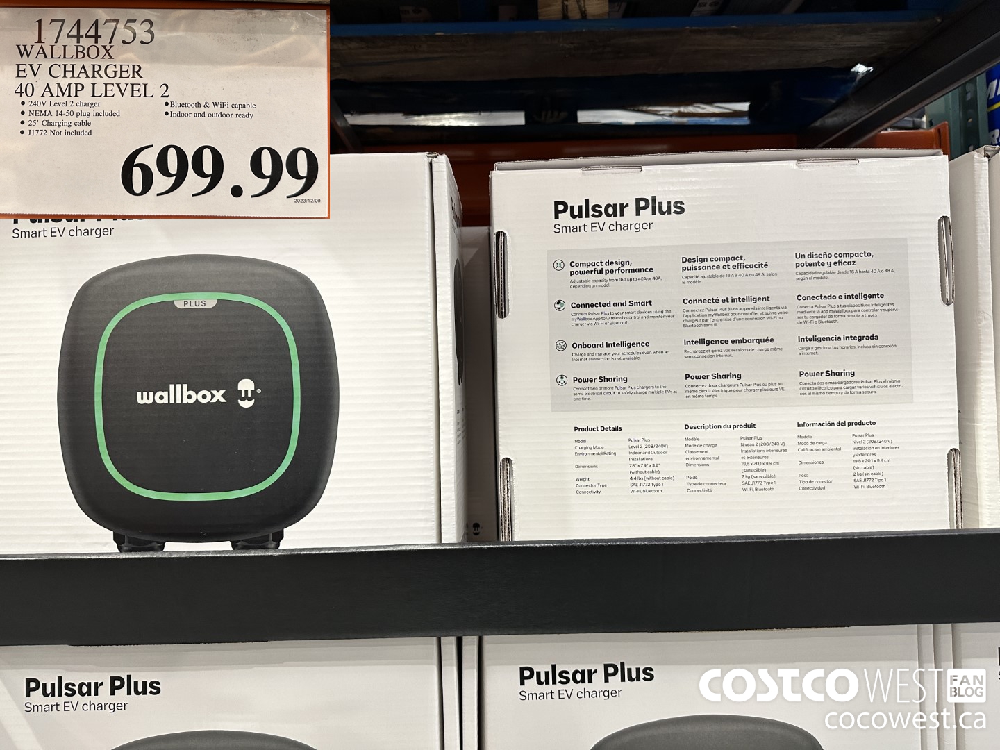 1744753 WALLBOX EV CHARGER 40 AMP LEVEL 2 $699.99