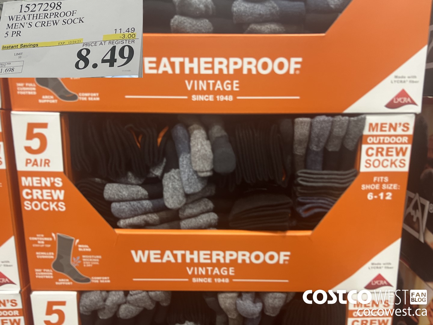 1527298 WEATHERPROOF MEN'S CREW SOCK 5 PR ($3.00 INSTANT SAVINGS EXPIRES ON 2023-12-24) $8.49