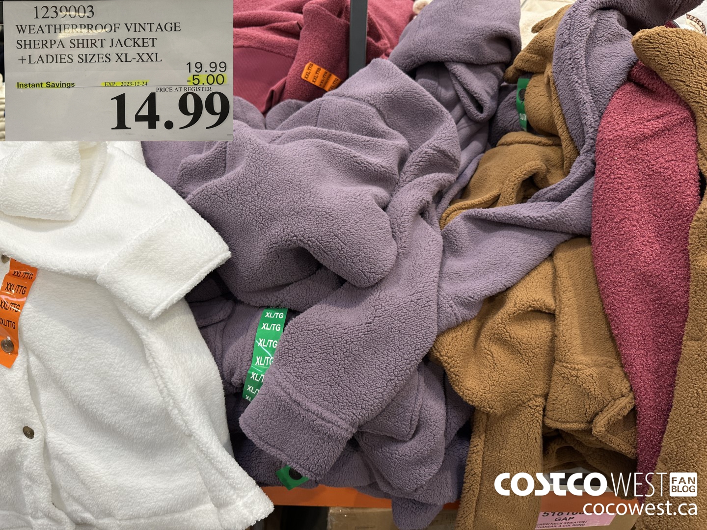 1239003 WEATHERPROOF VINTAGE SHERPA SHIRT JACKET LADIES SIZES XL-XXL ($5.00 INSTANT SAVINGS EXPIRES ON 2023-12-24) $14.99