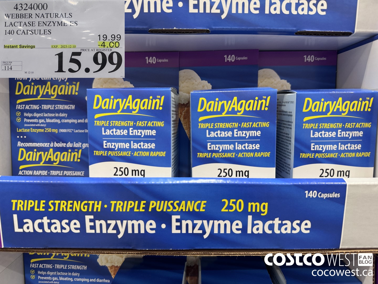 4324000 WEBBER LACTASE ENZYME ES 140 CAPSULES ($4.00 INSTANT SAVINGS EXPIRES ON 2023-12-10) $15.99