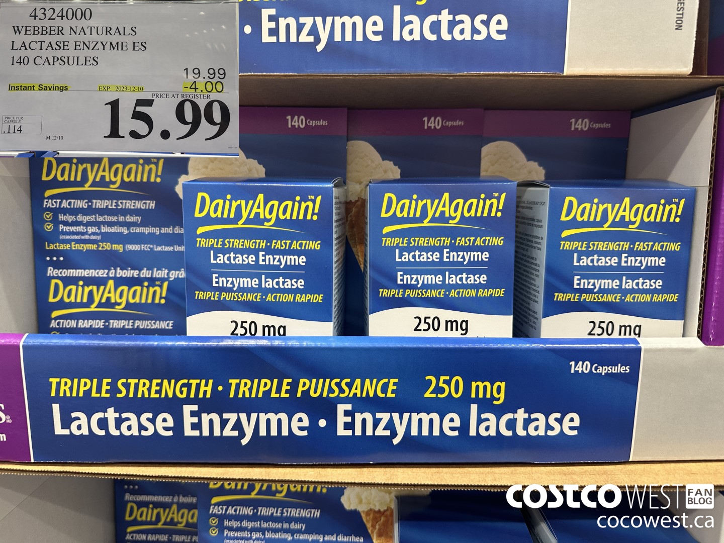 4324000 WEBBER LACTASE ENZYME ES 140 CAPSULES ($4.00 INSTANT SAVINGS EXPIRES ON 2023-12-10) $15.99