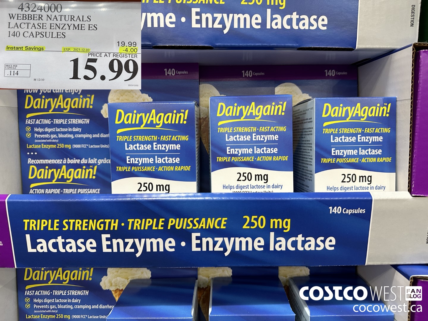 4324000 WEBBER LACTASE ENZYME ES 140 CAPSULES ($4.00 INSTANT SAVINGS EXPIRES ON 2023-12-10) $15.99