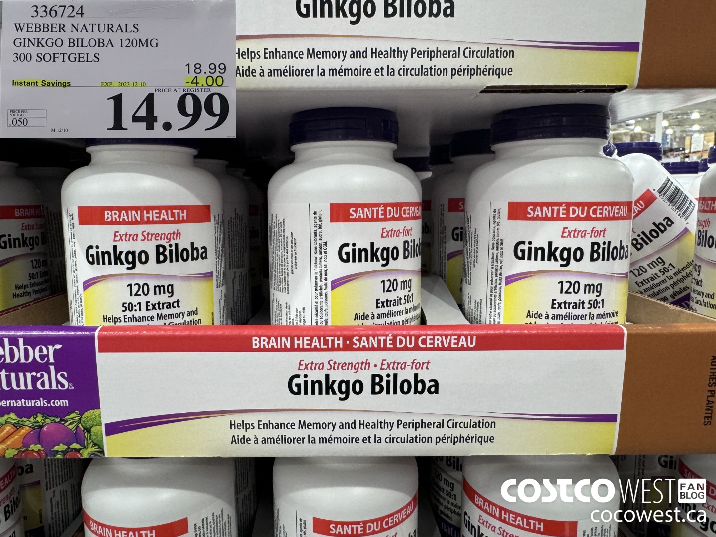 336724 WEBBER NATURALS GINKGO BILOBA 120MG 300 SOFTGELS ($4.00 INSTANT SAVINGS EXPIRES ON 2023-12-10) $14.99