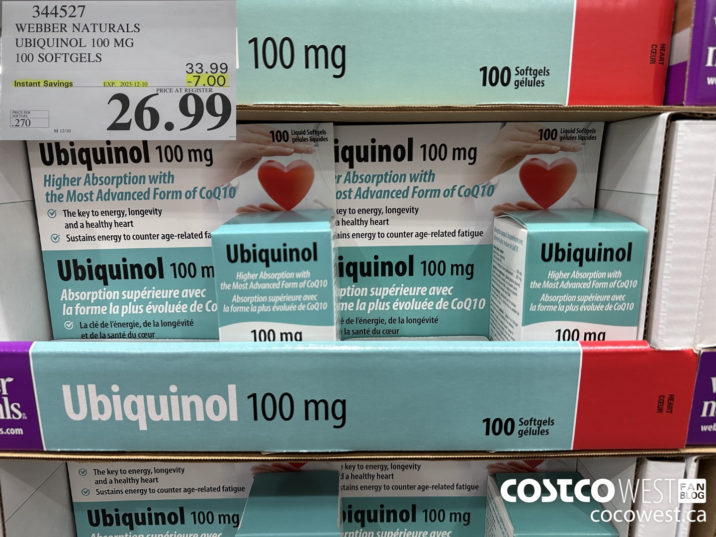 344527 WEBBER NATURALS UBIQUINOL 100 MG 100 SOFTGELS ($7.00 INSTANT SAVINGS EXPIRES ON 2023-12-10) $26.99