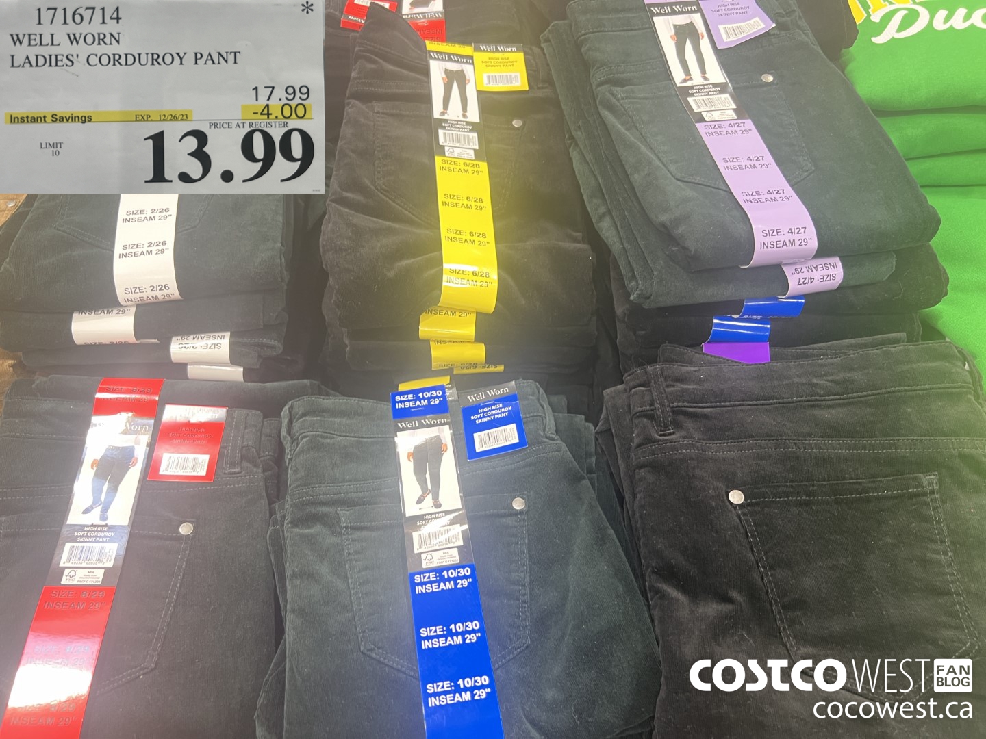 1716714 WELL WORN LADIES' CORDUROY PANT ($4.00 INSTANT SAVINGS EXPIRES ON 2023-12-26) $13.99