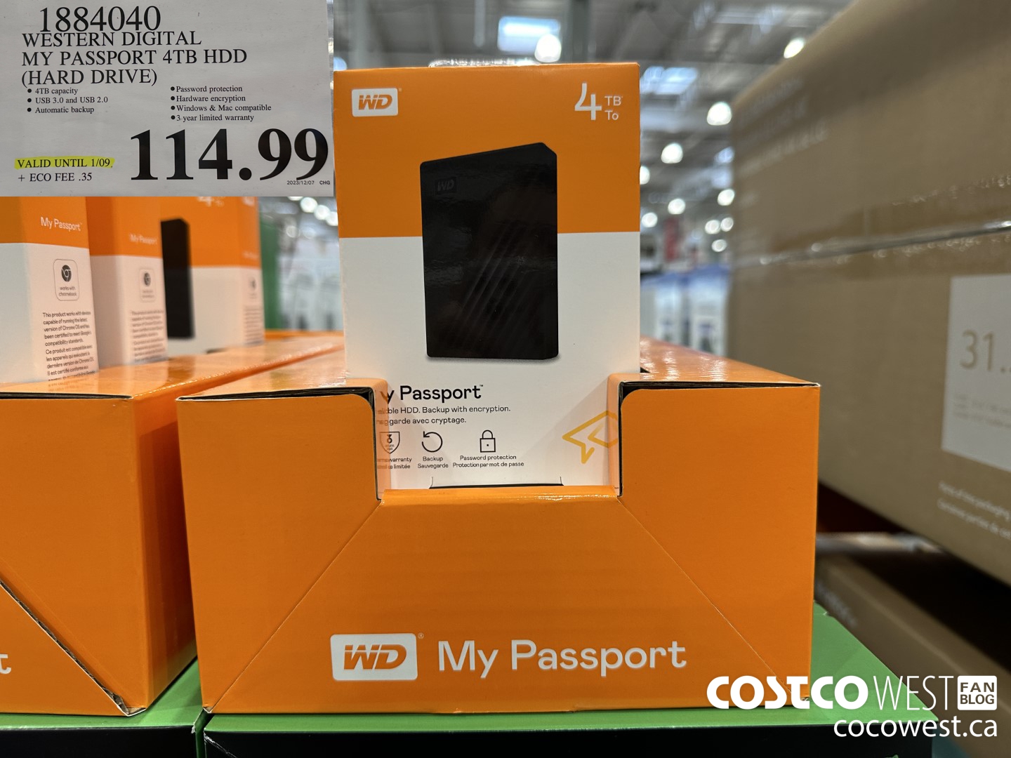 1884040 WESTERN DIGITAL MY PASSPORT 4TB HARD DRIVE (EXPIRES ON 2024-01-09) $114.99