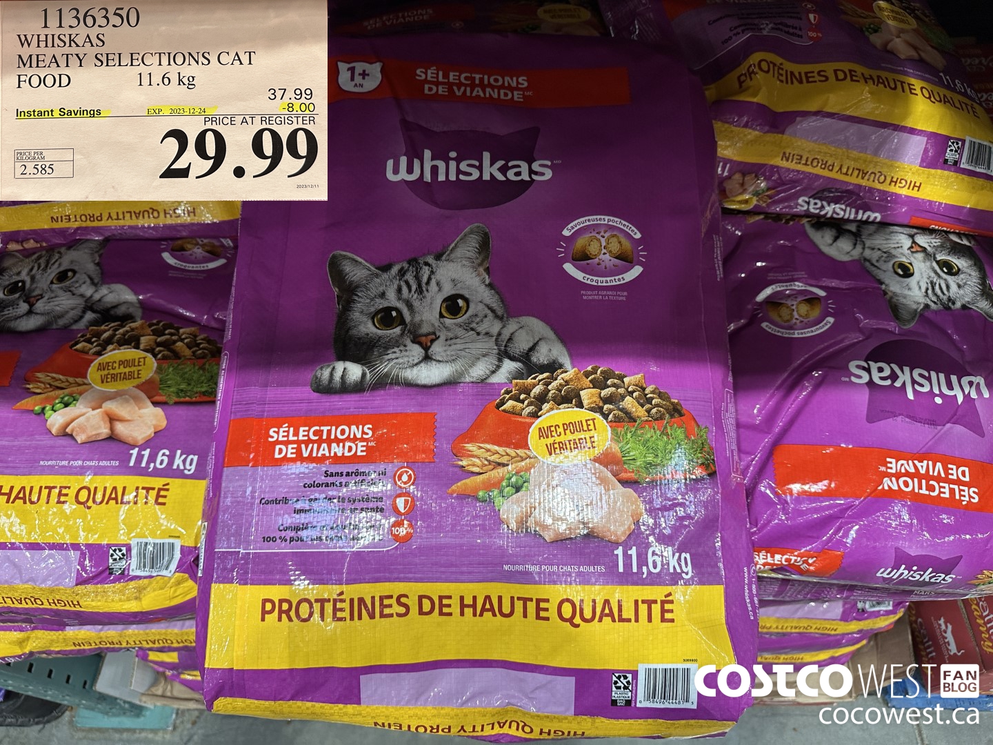 1136350 WHISKAS MEATY SELECTIONS CAT FOOD 11.6 kg ($8.00 INSTANT SAVINGS EXPIRES ON 2023-12-24) $29.99