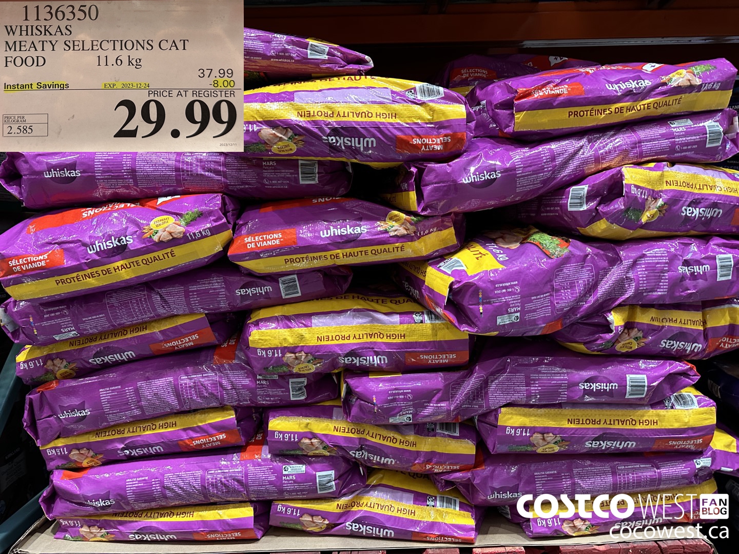 1136350 WHISKAS MEATY SELECTIONS CAT FOOD 11.6 kg ($8.00 INSTANT SAVINGS EXPIRES ON 2023-12-24) $29.99