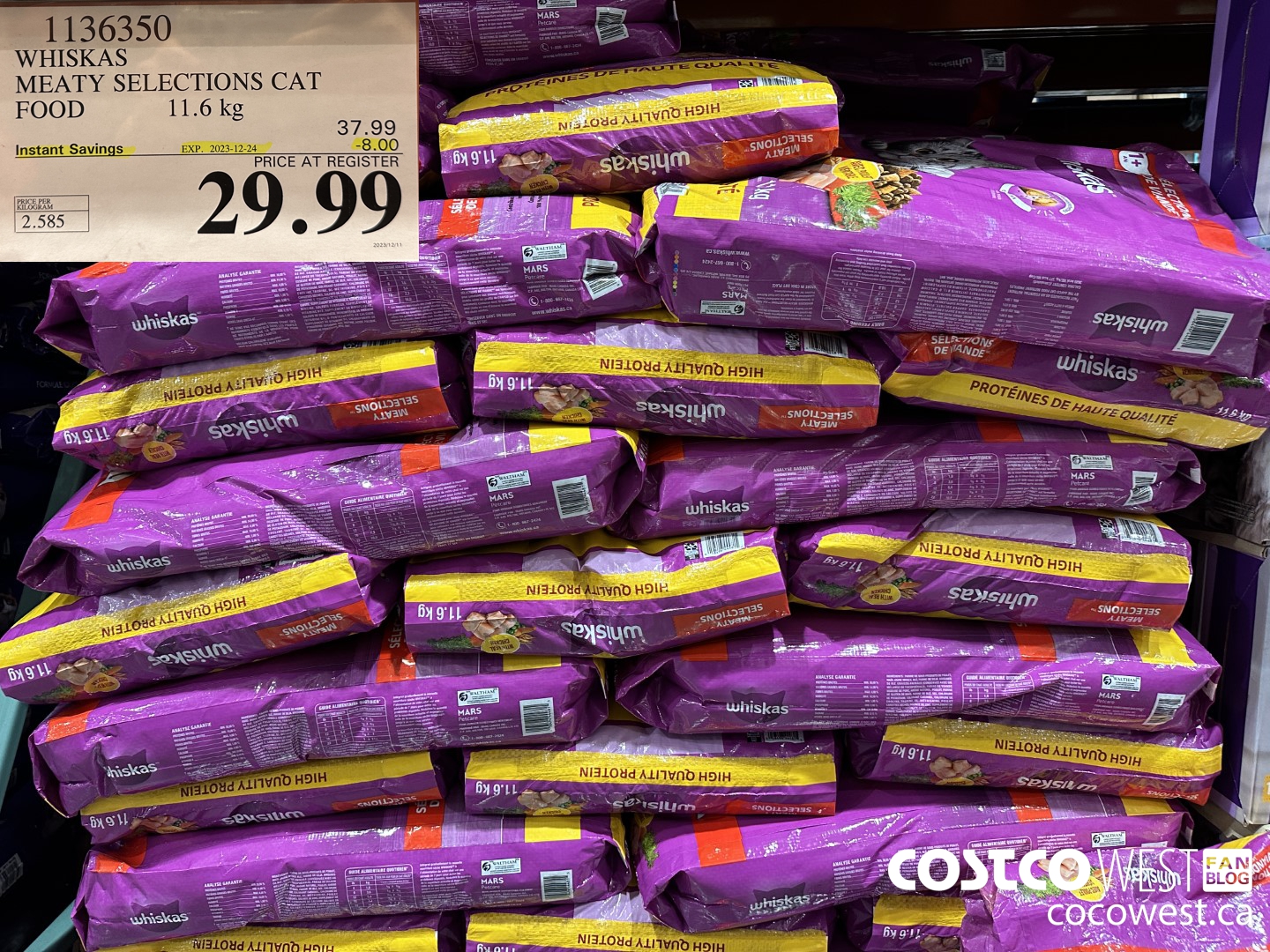 1136350 WHISKAS MEATY SELECTIONS CAT FOOD 11.6 kg ($8.00 INSTANT SAVINGS EXPIRES ON 2023-12-24) $29.99