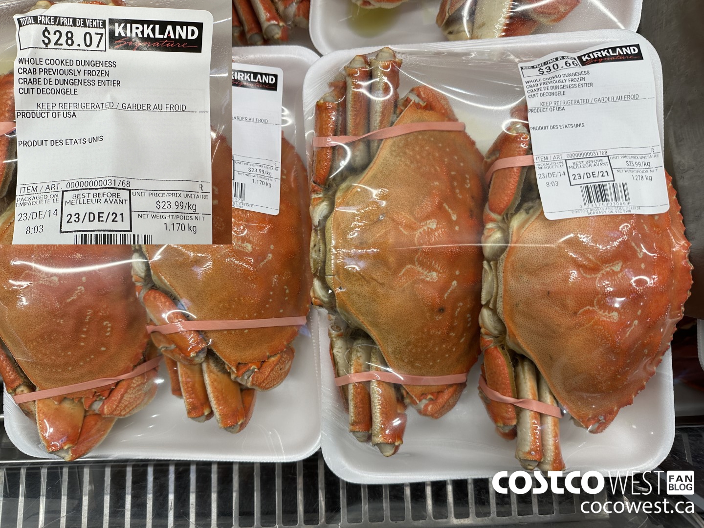31768 WHOLE COOKED DUNGENESS CRAB PREVIOUSLY FROZEN $23.99