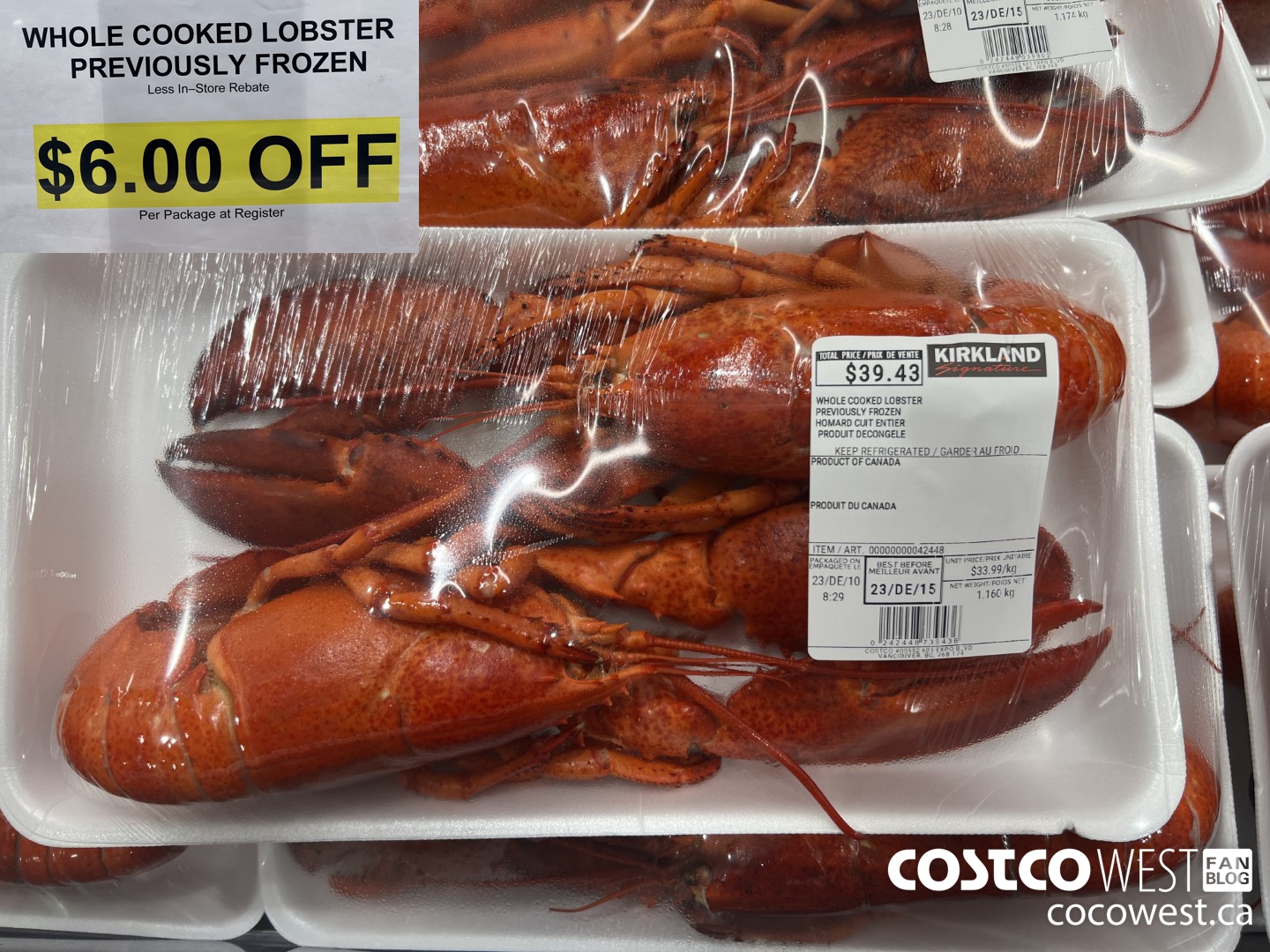 42448 WHOLE COOKED LOBSTER PREVIOUSLY FROZEN ($6.00 INSTANT SAVINGS)