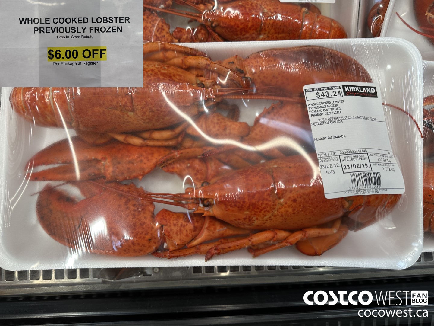 42448 WHOLE COOKED LOBSTER PREVIOUSLY FROZEN ($6.00 INSTANT SAVINGS)
