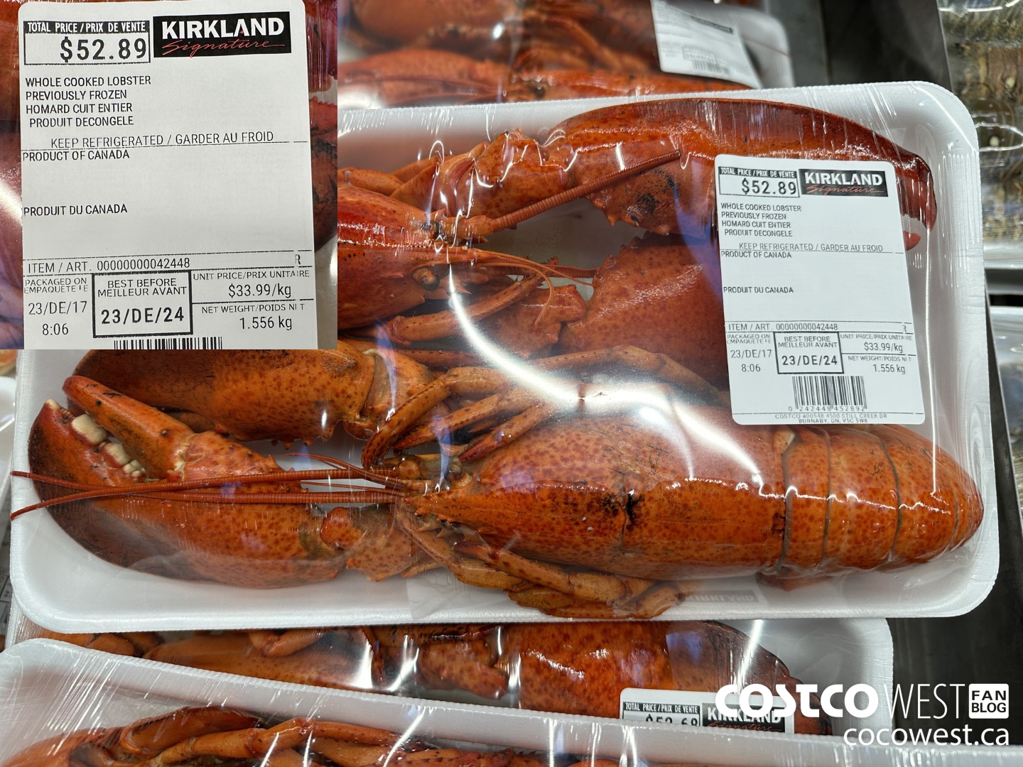 42448 WHOLE COOKED LOBSTER PREVIOUSLY FROZEN $33.99