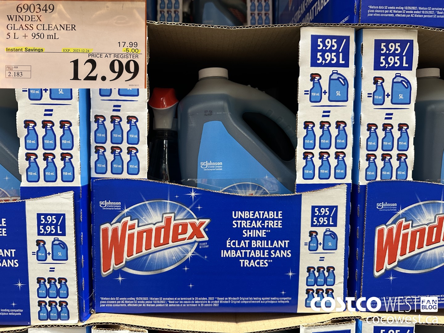 690349 WINDEX GLASS CLEANER 5L + 950ML ($5.00 INSTANT SAVINGS EXPIRES ON 2023-12-24) $12.99