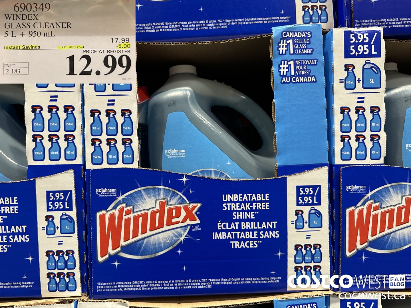 690349 WINDEX GLASS CLEANER 5L + 950ML ($5.00 INSTANT SAVINGS EXPIRES ON 2023-12-24) $12.99