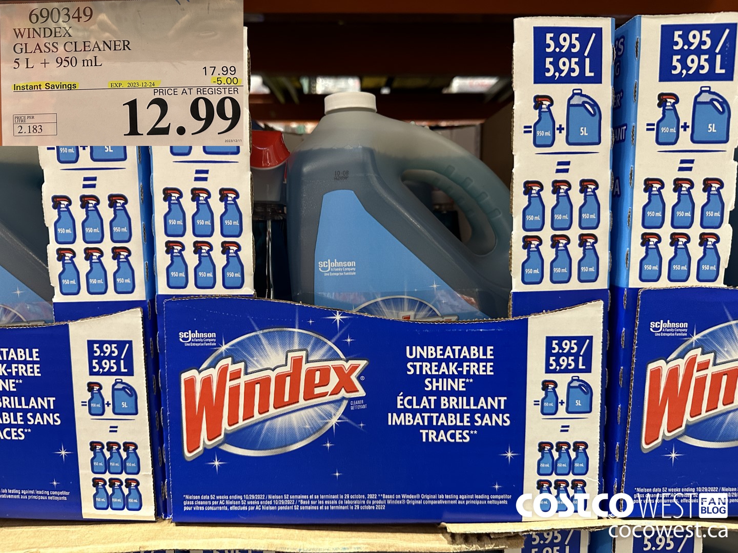 690349 WINDEX GLASS CLEANER 5L + 950ML ($5.00 INSTANT SAVINGS EXPIRES ON 2023-12-24) $12.99
