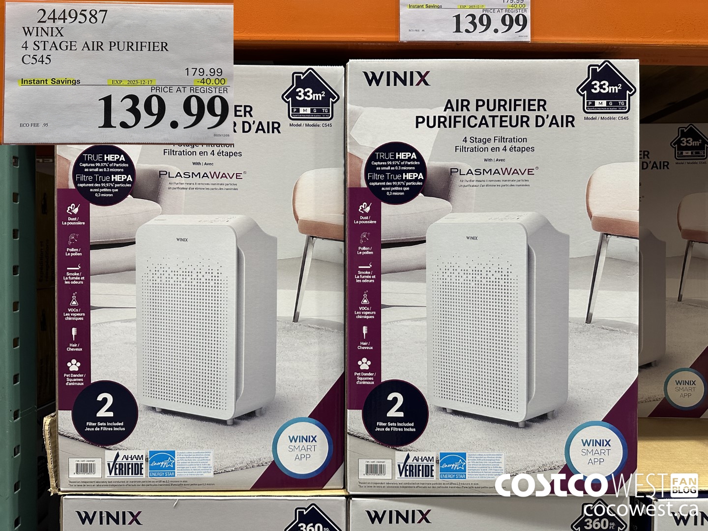 2449587 WINIX TRUE HEPA AIR PURIFIER C545 ($40.00 INSTANT SAVINGS EXPIRES ON 2023-12-17) $139.99