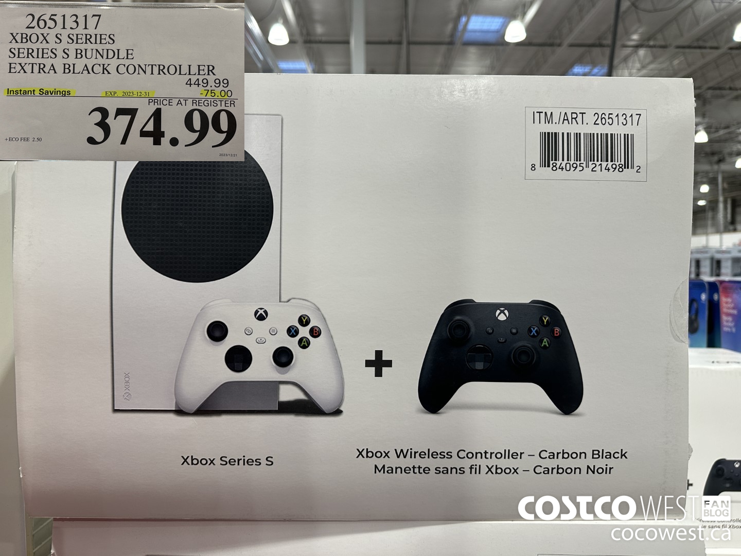 2651317 XBOX S SERIES SERIES S BUNDLE EXTRA BLACK CONTROLLER ($75.00 INSTANT SAVINGS EXPIRES ON 2023-12-31) $374.99