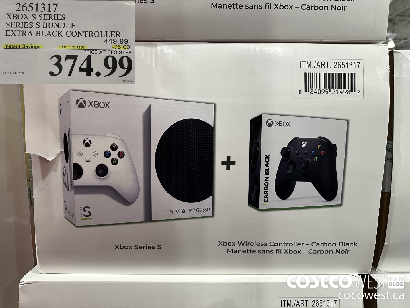 2651317 XBOX S SERIES SERIES S BUNDLE EXTRA BLACK CONTROLLER ($75.00 INSTANT SAVINGS EXPIRES ON 2023-12-31) $374.99