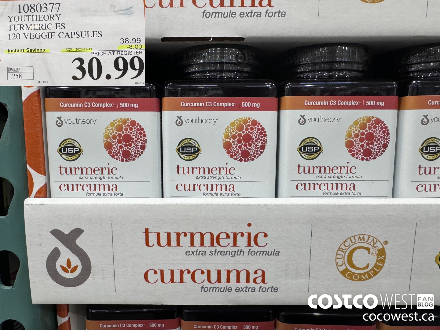 1080377 YOUTHEORY TURMERIC ES 120 VEGGIE CAPSULES ($8.00 INSTANT SAVINGS EXPIRES ON 2023-12-17) $30.99
