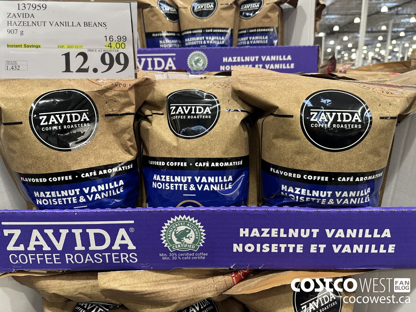 137959 ZAVIDA HAZELNUT VANILLA BEANS 907 g ($4.00 INSTANT SAVINGS EXPIRES ON 2023-12-17) $12.99